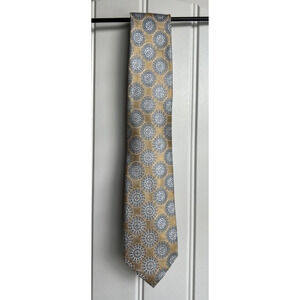 Jos A Bank Reserve Yellow with Blue Geometric Circles Designer Tie Silk Necktie